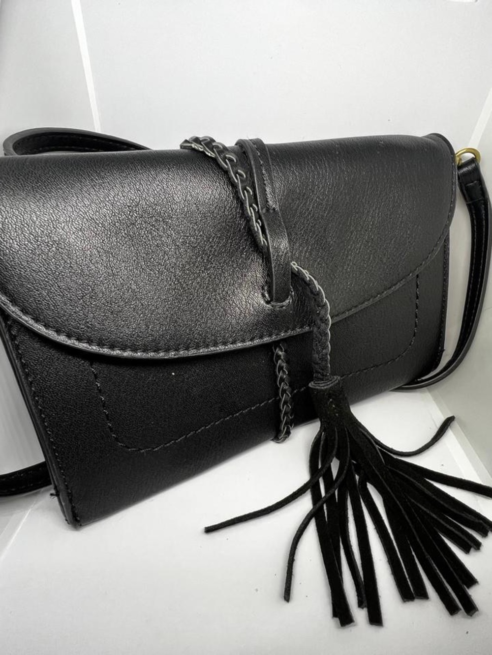 Free People Francesca Black Leather Envelope Crossbody Clutch